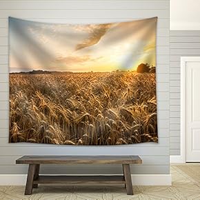 Golden Ears and Field of Wheat Ready to be harvested. This Photo Made in Hungary - Fabric Wall Tapestry Home Decor - 51x60 inches