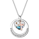 AOBOCO Two-Tone Sterling Silver and Rose Gold or Gold-Faith Hope Love Cross Charm Pendant Necklace with Austrian Crystal