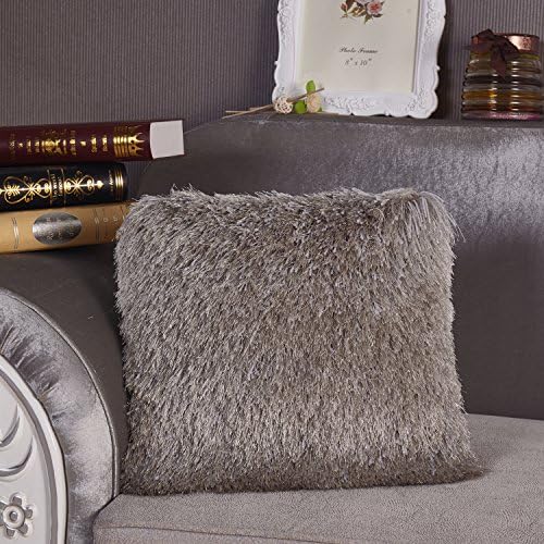 Amazing Rugs Silver Long Pile Pillow with Lurex Rug Decorative Shaggy Pillow