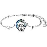 MONGAS Penguin Bracelet 925 Sterling Silver Created Blue Crystal Snowflake Bracelet Cute Animal Penguin Jewelry Gifts for Women Sisters Loved Ones