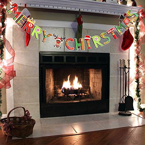 Christmas Banners, FLY2SKY Banners Garlands for Holiday Party Decoration 10 Ft Christmas Hanging Bunting Decorations Christmas Banners String for Christmas Style 1