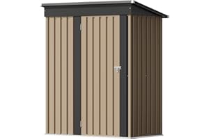 Flamaker 5x3 FT Storage Shed Waterproof Metal Garden Shed with Lockable Door Utility Tool Shed Outdoor Storage for Backyard, Patio and Lawn, Brown