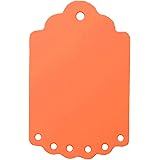 LWR CRAFTS 100 Hang Tags Scalloped Top and Bottom Rectangle with Jute Twines 100ft (2 3/4" x 1 3/4", Orange)