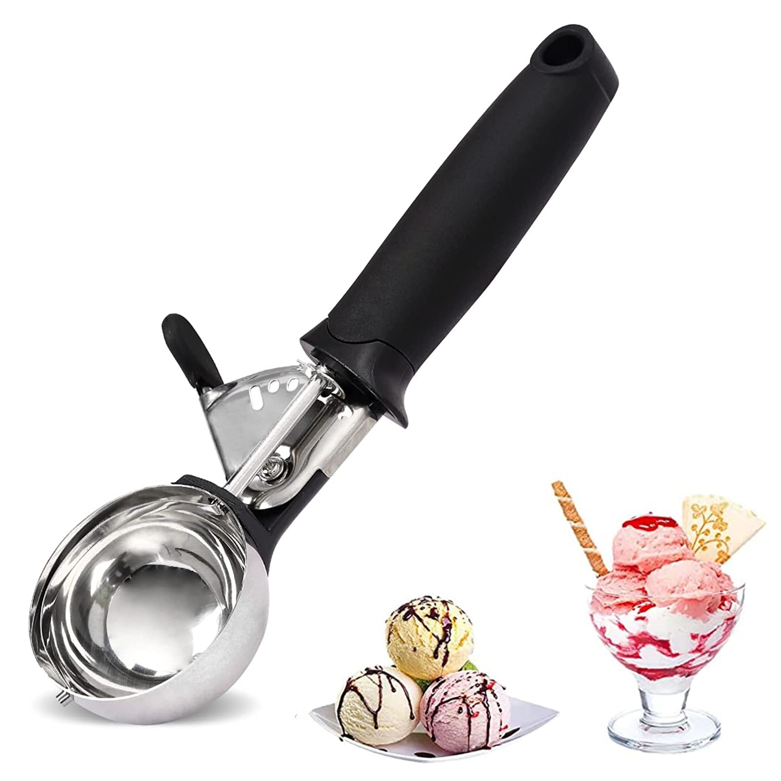 BNFGD Ice Cream Scoop Large Sized (6cm) Stainless Steel Cookie Scoop for Ice Cream, with Easy Trigger Release Good Grips for Mashed Potato, Meatballs, Mellon Balls Fruit Salad and Cookie