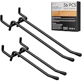 INCLY 36 Pack 4/6 Inch Double Arm Black Pegboard Hooks, 1/4" Heavy Duty | Straight Hooks, Fit for 1/4" Pegboard, Peg Board Tool Hangers, For Garage Tools, Craft, Kitchen, Store