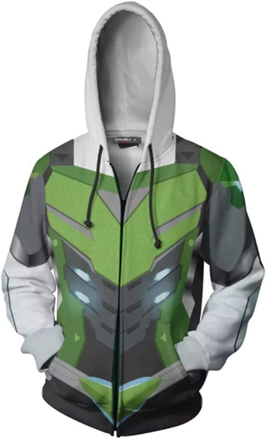 COSMOVIE Men's OW Genji 3D Print Hoodie Casual Hooded Zipper Up Sweatershirt Jackets