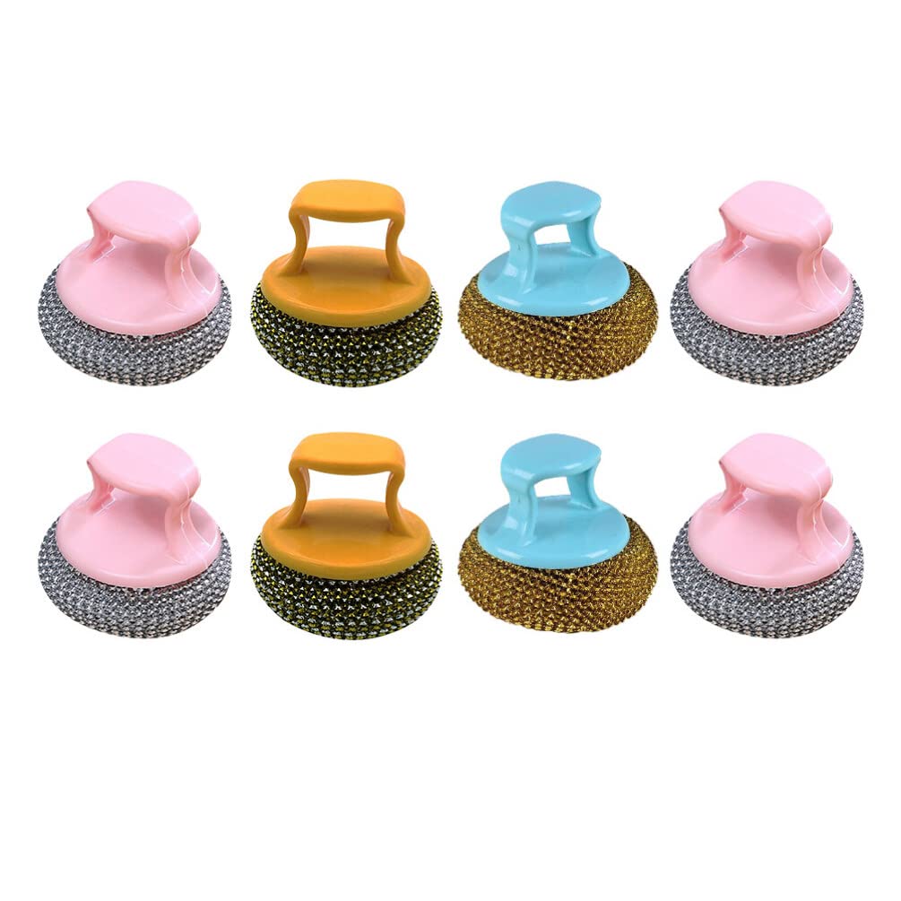 8pcs Cleaner Stain Long Brush Handle Tool Ovens Slag Cookware Balls Scourers Wire Skillet Dish Metal Wash Kitchen Pan Ball Pads Scrubbers Scrubber Cleaning Welding Pans