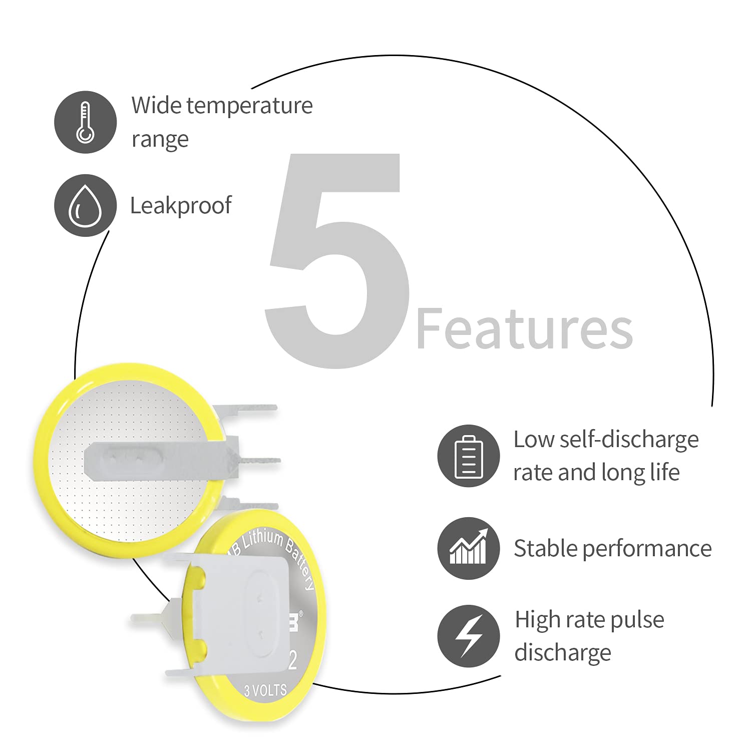 EEMB 10PACK Tabbed CR2032 Battery with Solder Tabs 3V Lithium Battery 2032 Coin Cell Lithium Batteries with Pen Tabs for Sensor Radio Gameboy Battery Replacement