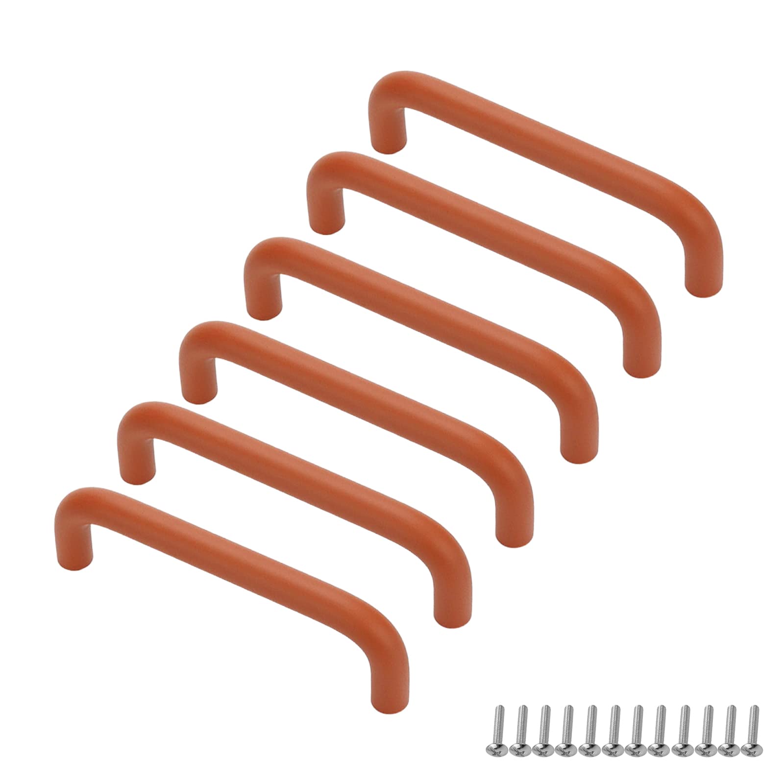 Photo 1 of Wealrit 6 Pieces Drawer Handles Solid Aluminium Alloy Cabinet Pulls Modern Kicthen Hardware Handles Dresser Pulls(Orange, 96mm/3.78" Hole Center)