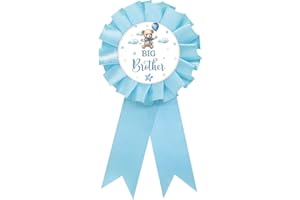 SUPERLUBY Baby Bear Big Brother Tinplate Badge Pin, Cute Bear Brother to Be Pin, Bear Happy Birthday Button for Boy, Blue Rosette Birthday Boy Award Ribbon, Bear Themed Baby Shower Party Favors
