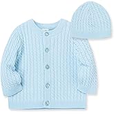 Little Me Clothes Baby Boys’ and Girls’ Sweater and Cap Set, Soft Cable Knit Cotton Outfit w/ Pearlized Buttons, 3-12 Months