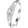 BORUO 925 Sterling Silver Ring, Cubic Zirconia CZ Eternity Engagement Wedding Band Ring