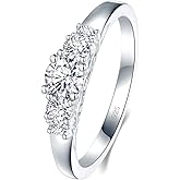 BORUO 925 Sterling Silver Ring, Cubic Zirconia CZ Eternity Engagement Wedding Band Ring