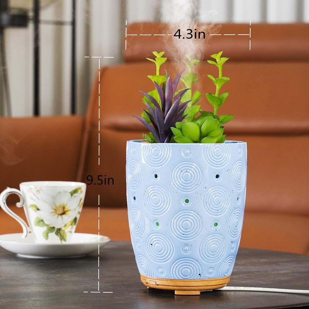 Essential Oil Diffuser, Artificial Succulent Plants Potted Diffusers for Essential Oils with 7 Colors LED Light,Ceramic Cool Mist Super Quiet Aromatherapy Diffuser for Home Office Bedroom: Kitchen & Dining