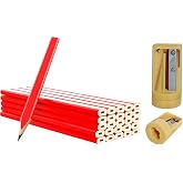 Bexter Carpenter Pencil Set with Sharpeners &ndash; 20 Red Flat Woodworking Marking Tools + 2 Sharpeners for Construction, Carpentry, Framing &amp; DIY