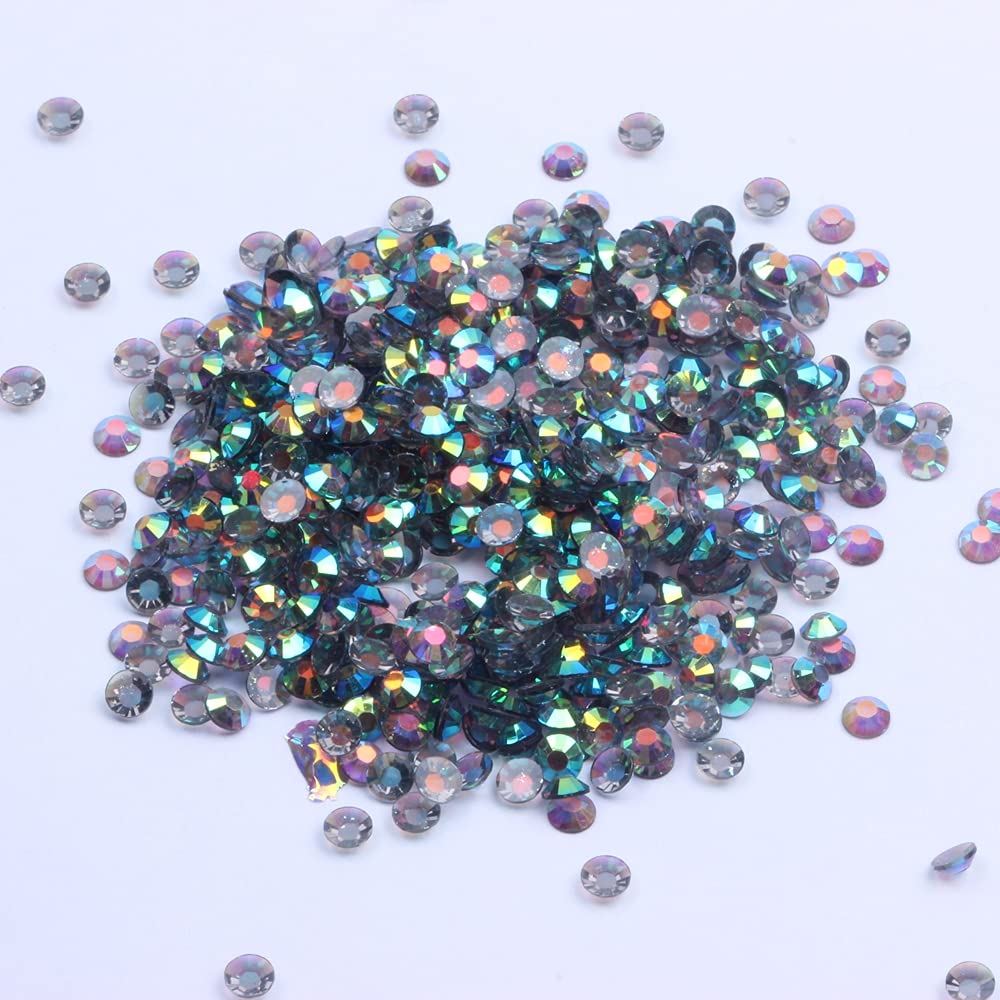 MajorCrafts 2000pcs 5mm ss20 Transparent AB Flat Back Round 14 Facets Resin Rhinestones Arts and Crafts Embellishment Gems (Clear Grey AB T17)