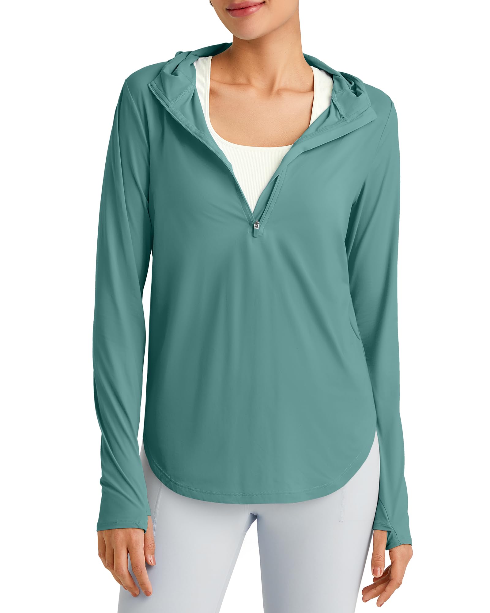Photo 1 of G4Free Long Sleeve Sun Shirt Women Fishing Shirts Hoodie Breathable Quick Dry UPF Clothing Thumbholes Workout Yoga (Myrtle Green,M)