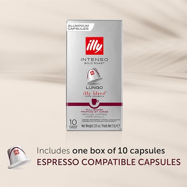 ILLY ESPRESSO COMPATIBLE CAPSULES – SINGLE-SERVE COFFEE CAPSULES & PODS – INTENSO LUNGO DARK ROAST – NOTES OF COCOA & DRIED FRUIT COFFEE PODS – FOR NESPRESSO COFFEE MACHINES – 10 COUNT