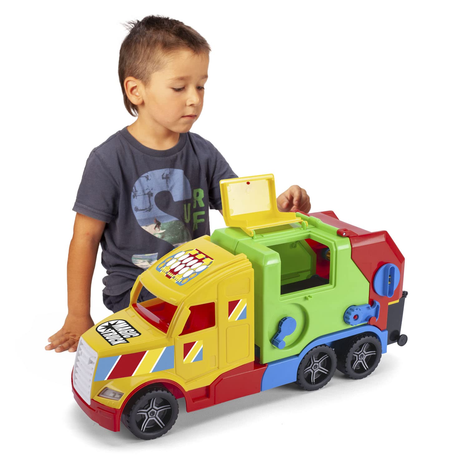Wader 36330 Magic Truck Bin Truck with Conveyor Belt, from 3 Years, Approx. 59.5 cm, Ideal as a Gift for Creative Play