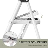 KINGRACK 3 Step Folding Ladder Steel Non-Slip Wide Pedal Handle White Portable view 4