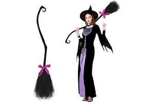 50.4" Halloween Witch Broom with 3 Colorful Ribbons, Spiral Staff Witch Broomstick for Halloween Party, Cosplay Prop Magic Br