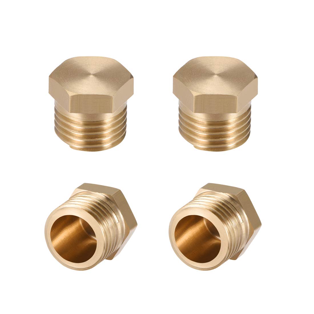 sourcing map Brass Pipe Fitting, Cored Hex Head Plug 1/4" G Male Thread Connector Coupling Adapter 4pcs