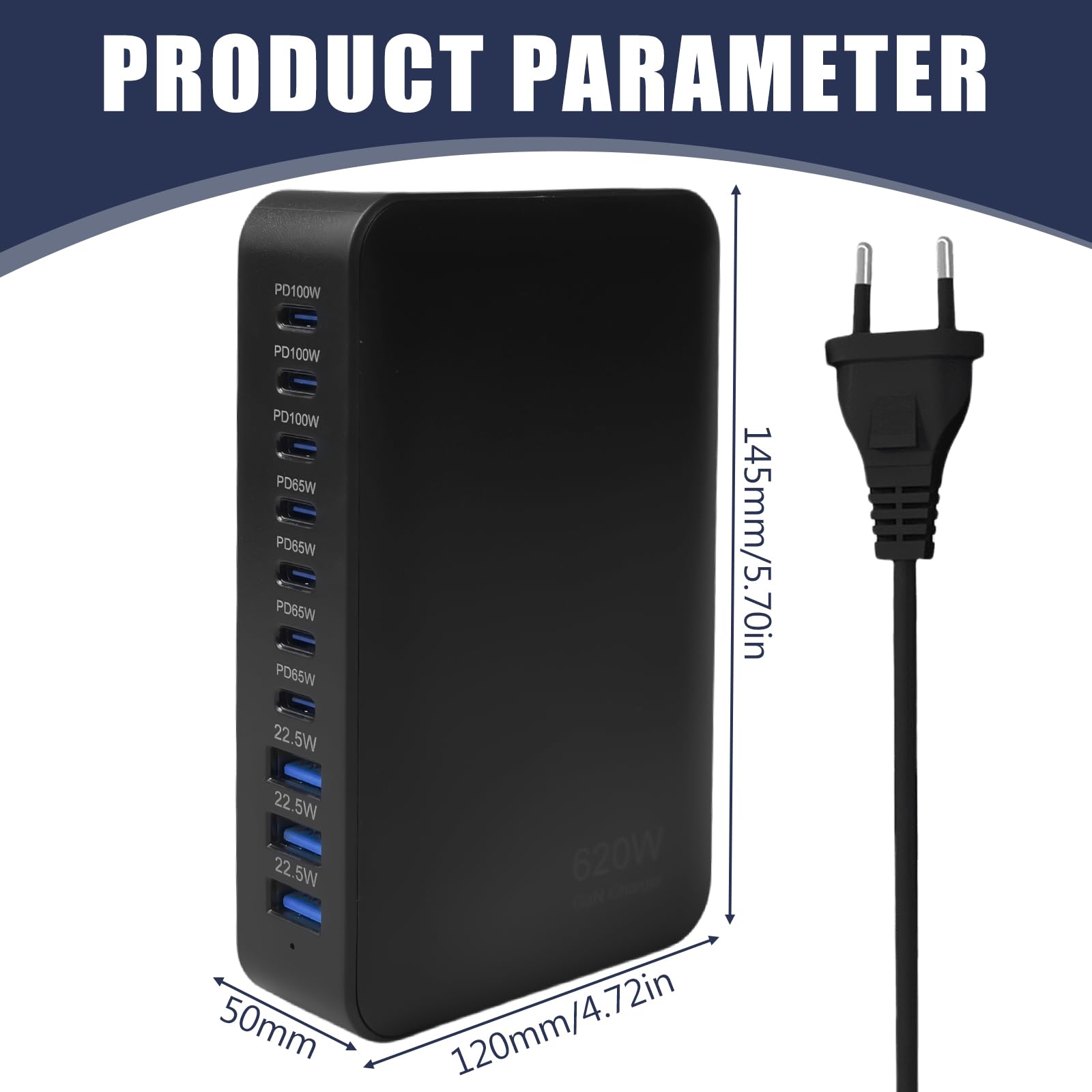 620W USB C Ladegerät 10-Port, Schnellladegerät Adapter Mehrfach mit GaN III, mit 7 USB-C und 3 USB-A PD Charger 100W Netzteil für MacBook, iPhone, Laptop, iPad, Samsung 2