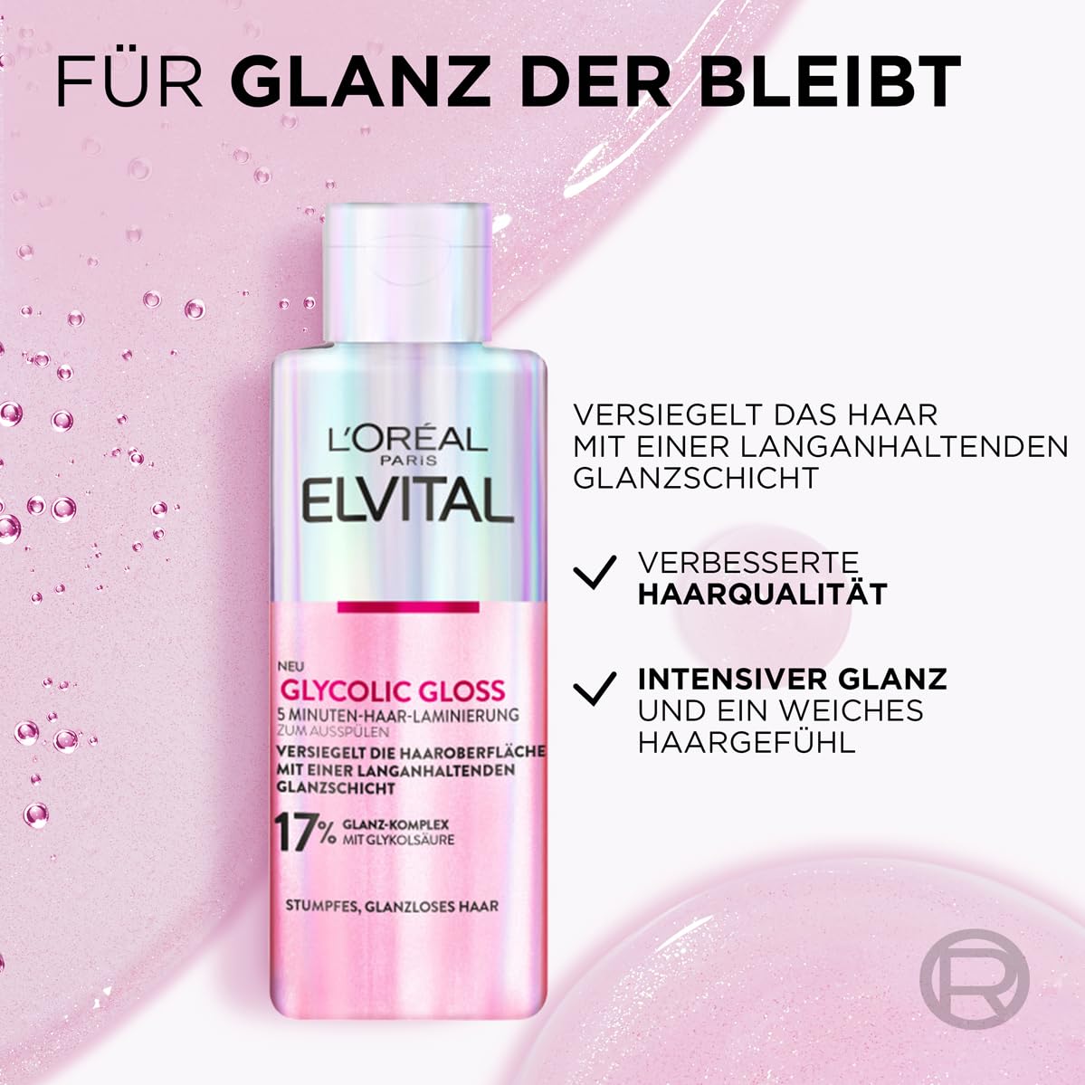 L'Oréal Paris Elvital Glycolic Gloss Bundle mit Shampoo, Spülung, 5 Minuten Haar-Laminierung für glanzloses Haar, Pflegeroutine für gesunde Haare und starken Glanz, Set mit Glykolsäure, 3-teilig 7