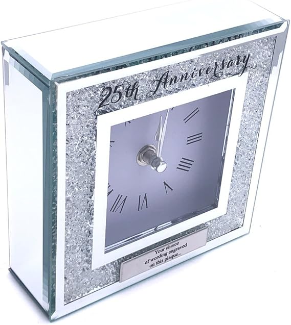 Celebrations Personalised 25th Silver Anniversary Crystal Clock Gift
