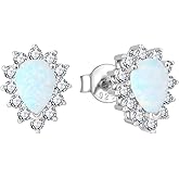Aprila Created Opal Earrings 925 Sterling Silver Stud Earrings 5A Cubic Zirconia Jewelry for Women
