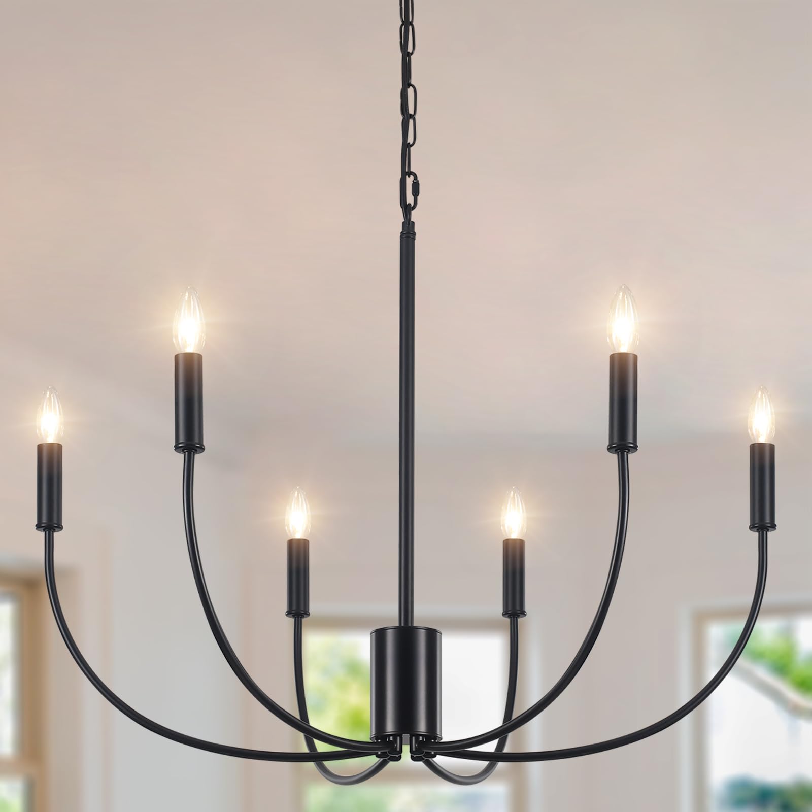 ASHUAQI Black Chandelier, 6 Lights Chandeliers Ceiling Light, Modern Chandelier Dining Room Lights Ceiling Over Table, Industrial Black Ceiling Lights for Living Room Kitchen Hallway Bedroom