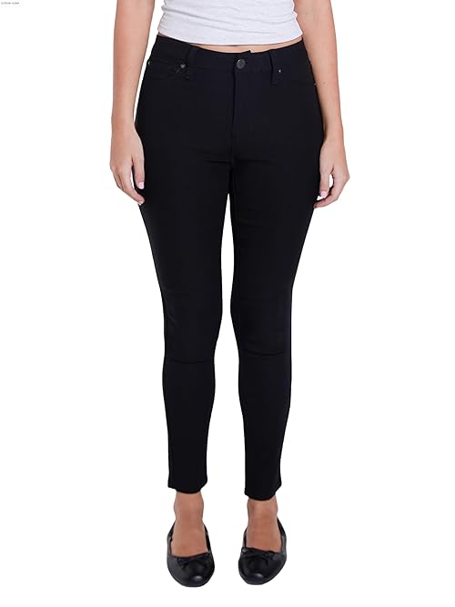 YMI Women's Hyperstretch Mid-Rise Skinny Jeans, Black, M