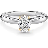 Gem Stone King 925 Sterling Silver and 10K Yellow Gold Gemstone Birthstone Solitaire Engagement Ring For Women | Oval 7X5MM | Wedding Anniversary Promise Ring For Women | Available In Size 5-9
