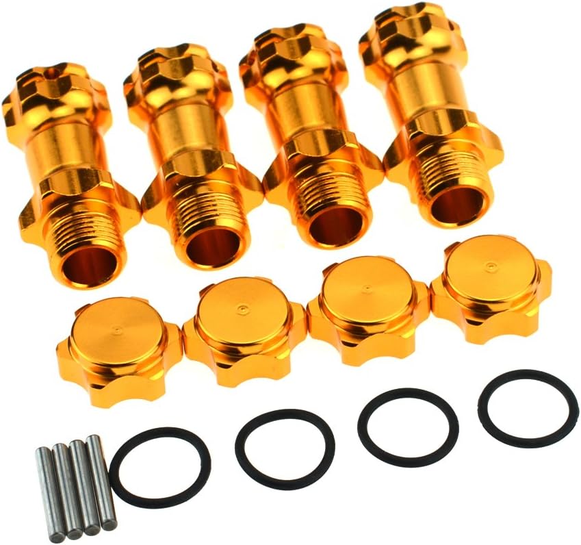 HobbyMarking 4Pcs RC Car 1/8 Aluminum Wheel Hex Hub M17 17mm to M37 37mm Extension Adapter Anti-Dust Cap 12mm for 1:8 RC Model Car HSP Upgraded (Gold)