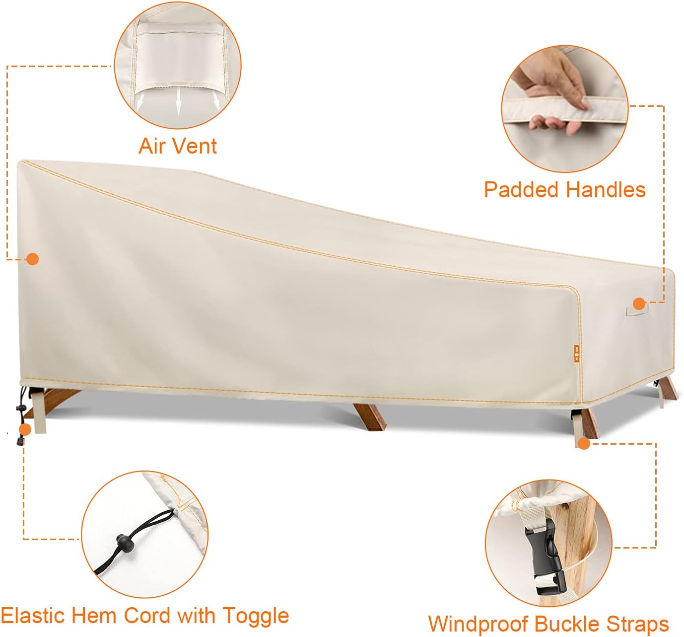 ZEJUN Patio Chaise Lounge Cover Waterproof, 2 Pack 84 inch Heavy Duty Outdoor Lounge Chair Covers, 600D Durable Patio Furniture Cover for Beach Pool Chair , Anti-UV & Windproof, 84" L x 32" W x 32" H: Kitchen & Dining