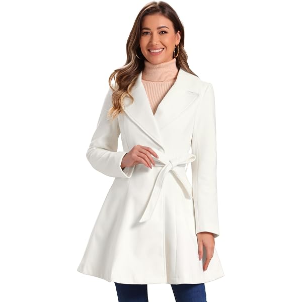 Amazon.com: Allegra K Elegant Winter Coat for Women's Collarless Single  Breasted Tie Wrap A-Line Swing Coats Large White : Clothing, Shoes & Jewelry