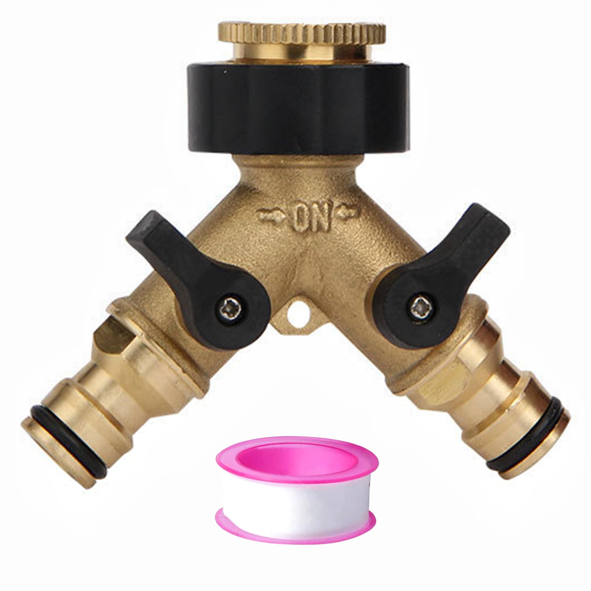 XPendHoze Garden Hose Splitter 2 Way, Double Hose Connector, Y Valve Water Tap Splitter, 3/4" and 1/2" Tap Distributor for Outdoor Tap and Garden Hoses, Yellow/Black