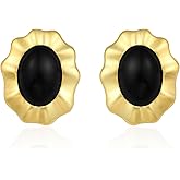 Aprilery Big Chunky Gold Earrings for Women, Trendy Vintage 14K Gold Plated Black Cubic Zirconia Enamel Stud Statement Earrings Dupes Jewelry for Women Gifts for Her