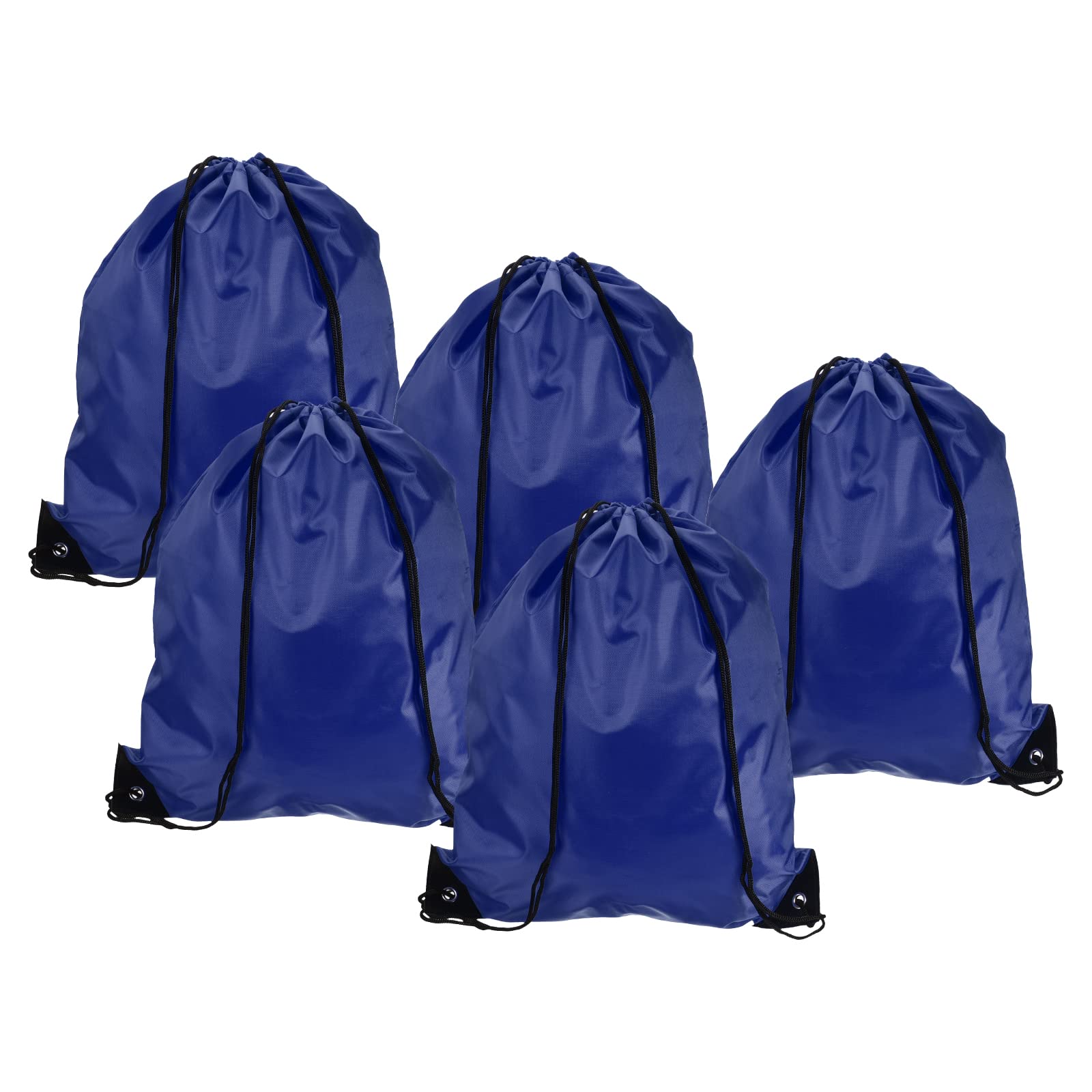 PATIKIL 42x34cm Nylon Drawstring Bag, 5 Pack Storage Bulk Cinch Backpack Sack for Gym Sports Outdoor Traveling, Dark Blue