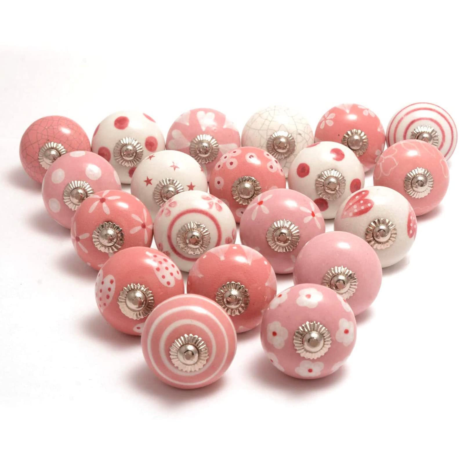 The Boho Street Ceramic Door Handles - Various Ceramic Buttons, Mixed Designs, Cabinet knobs, Drawer Handles 20 Pink & White โ image 1