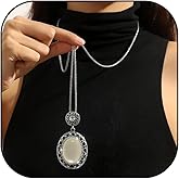 72ore Boho Necklace Silver Long Natural Stone Pendant Boho Necklace for Women Fall Jewelry Birthday Gifts Sweater Outfits Accessories