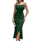 Dressystar Womens Fall Spaghetti Strap Backless Bodycon Cocktail Party Dress Mesh Ruched Ruffle Formal Wedding Maxi Dresses