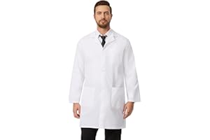 COZY SCRUBS Professional White Lab Coat for Men, Button Front Long Sleeve Doctor Coat with 3 Pockets (Previously COZYFIT)