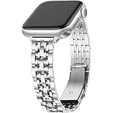 Anlinser Metal Bands Compatible with Apple Watch Band for Women 49/46/45/44/42/41/40/38mm, Thin Band Designed for iWatch Series 11 10 9 8 7 6 5 4-1 SE (42/41/40/38mm, Silver)