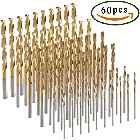 Dayree 60pcs Twist Drill Bit Set 1mm-3.5 mm Titanium Coated High Speed Steel Micro Drill Bits for Angle iron, Wood, Plastic, Steel and Aluminum Alloy Copper Steel