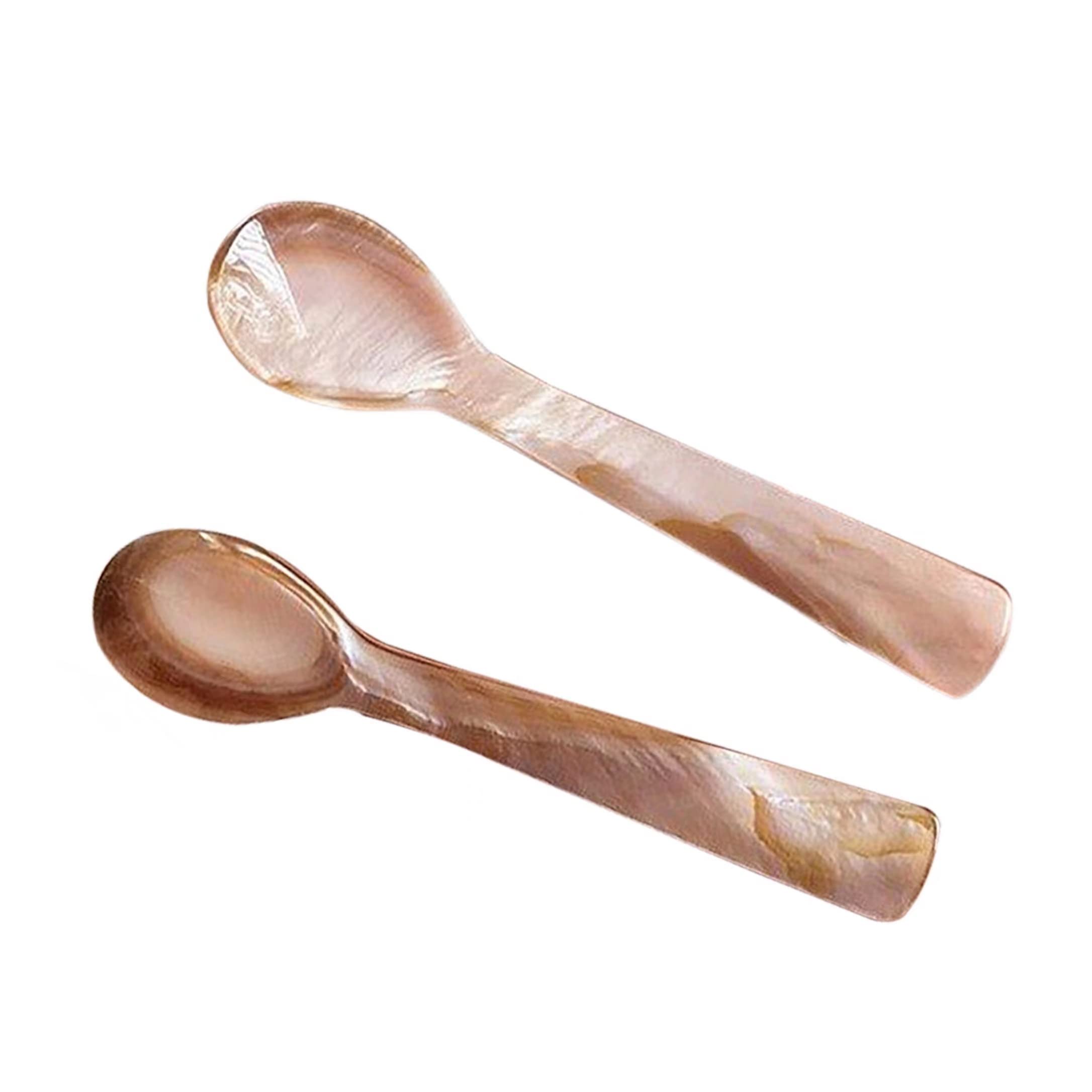 YUURAINVUVU 2-Piece Mother of Pearl Caviar Spoons, Ice Cream, Coffee, Dessert, Teaspoon, Fruit Spoon - 4.7 Inch