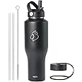 BUZIO 40oz Tumbler with Handle Straw Lid and Flex Lid, 40 oz Insulated Water Bottle Fits in Car Cup Holder, Double Wall Stainless Steel Travel Flask, Keeps Cold for 48 Hrs, Hot for 24 Hrs, Black