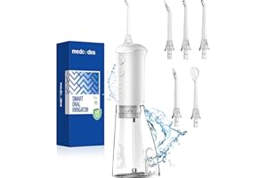 Medcodes Water Dental Flosser Pick for Teeth - 3 Modes Cordless Oral Irrigator 300ML Portable with 5 Jet Tips, 40 Days Rechargeable IPX7 Waterproof Water Dental for Cleaning for Home Travel(White)