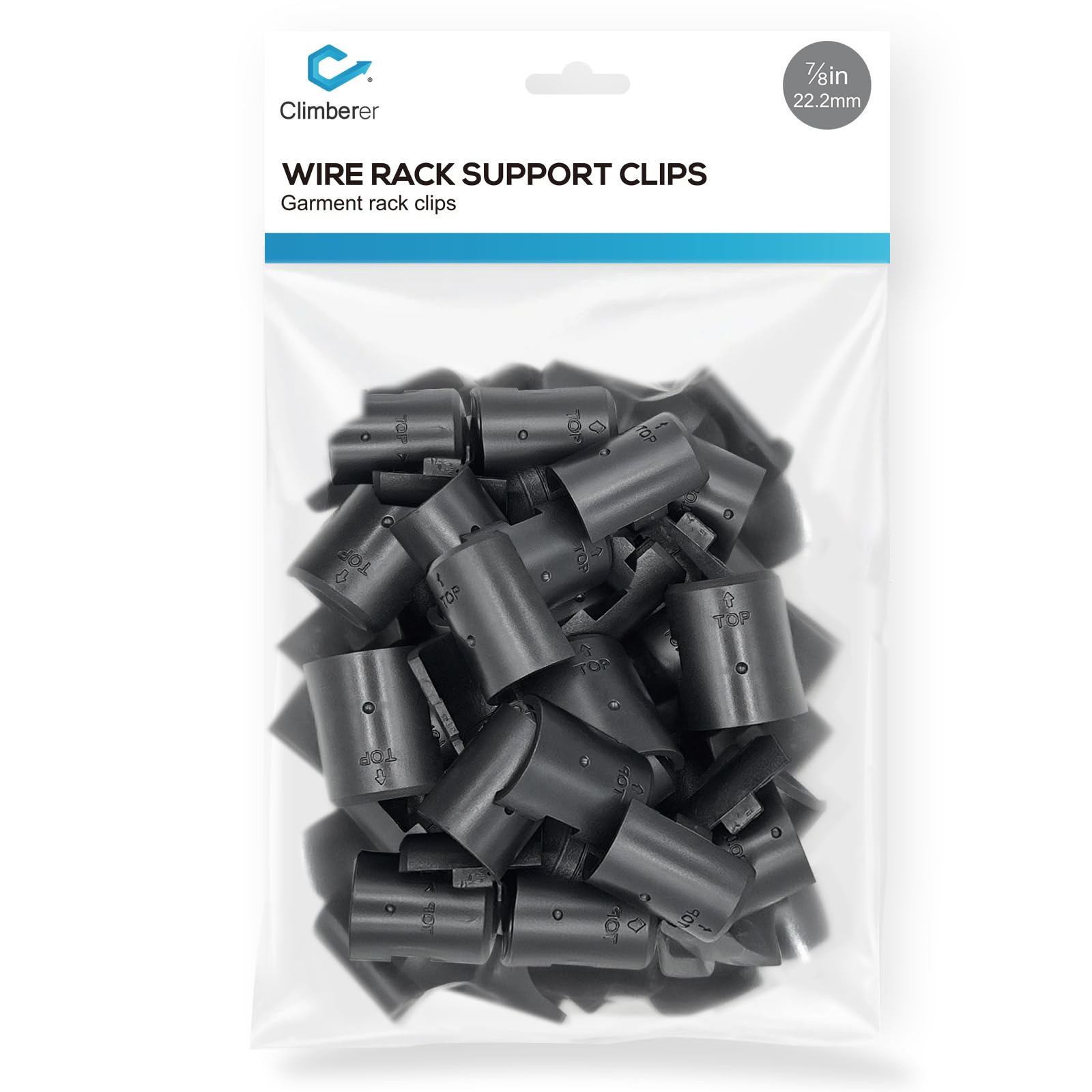 View 1 of 20 Pairs of 7/8-Inch?22.2mm?Wire Shelf Clips for Metal Shelving & Garment Racks – Plastic Locking Clips, Adjustable Layer Spacers (Black, 7/8)
