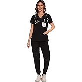 COZYFIT Scrubs for Women - V-Neck Top & Cargo Pants Scrubs Set with 10 Pockets